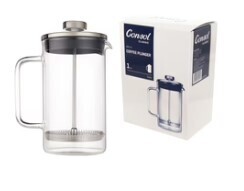 Consol dadiz borosilicate glass coffee plunger with ST steel lid and knob, 600ML