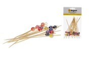 Regent bamboo disposable picks with mixed coloured striped beads 24PCS