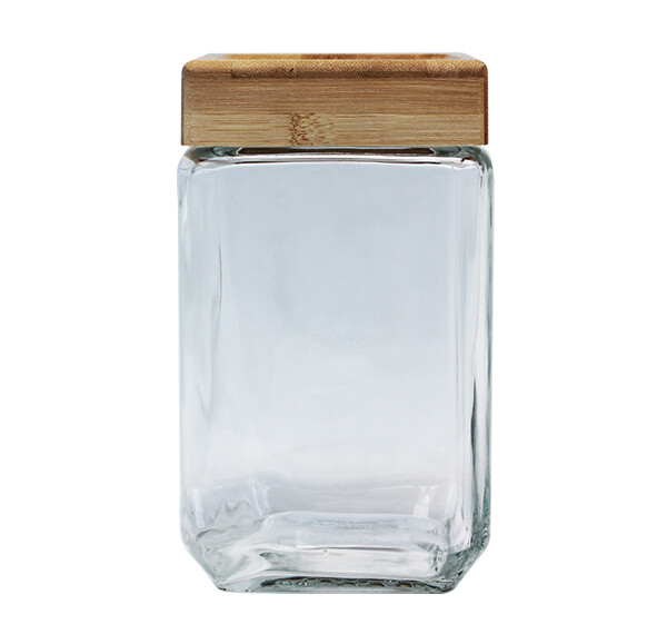 SQ jar w/wooden lid - 1.6LT