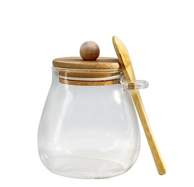 Honey jar w/wooden lid &amp; spoon 10X6.5CM - 430ML