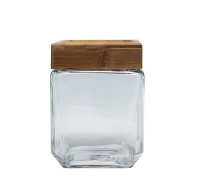 SQ jar w/wooden lid 1.2L