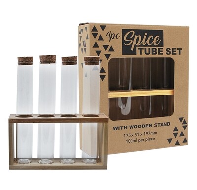 4PC spice tube set w/wooden stand in gift box 100ML