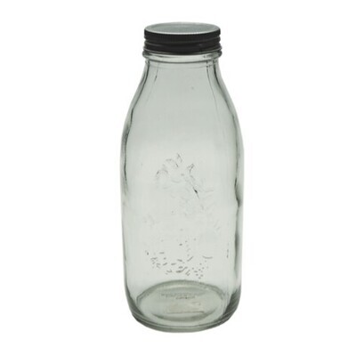 6Pack embossed glass bottle with screw on lid 1LT