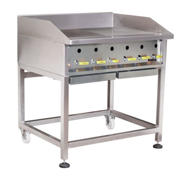 HEAVY DUTY – GRILLERS – FLOOR STANDING – HALF FLAT GRILL/HALF RIBBED TOP – GAS – 90