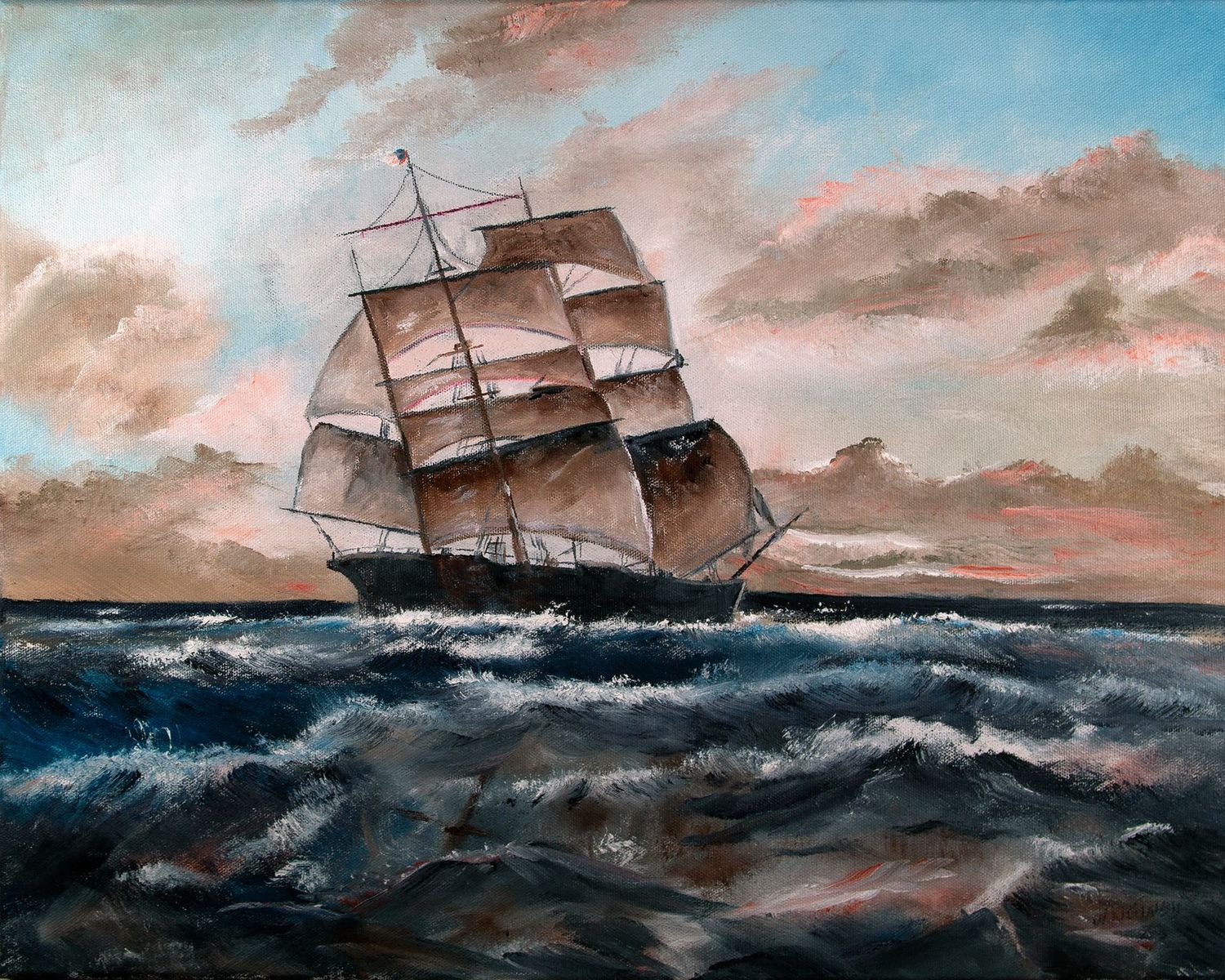 "Schooner on Rough Waters"