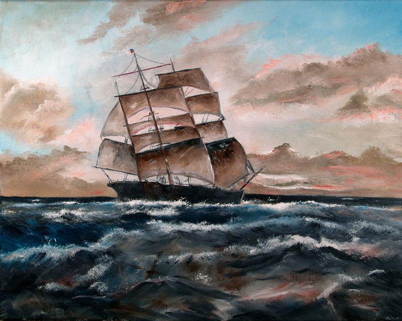 "Schooner on Rough Waters"