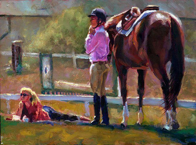 "Horse and Rider with Woman on Blanket" by Joyce Hall