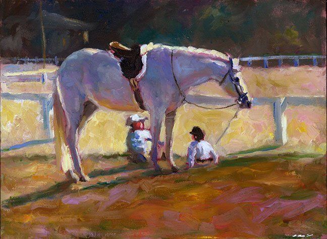 "Two Figures Under Horse" by Joyce Hall