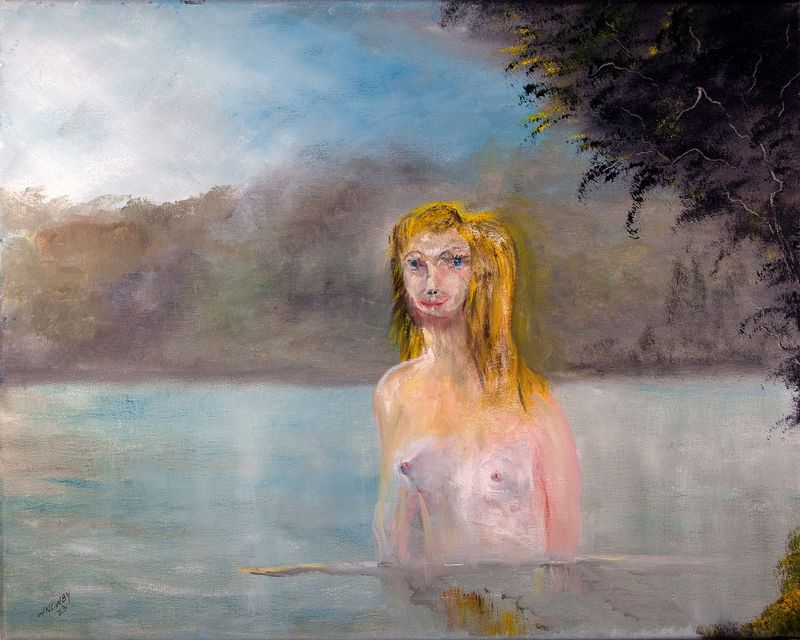 "Girl Emerges from the Misty Pond"