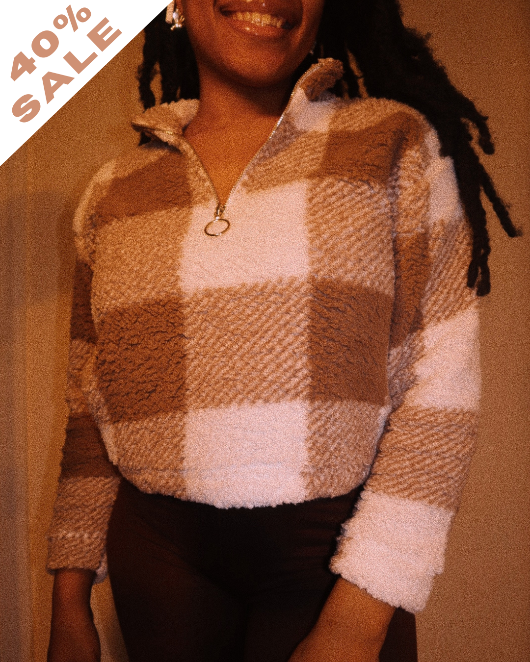 Brown Bear Cozy Plaid Fleece Quarter Zip