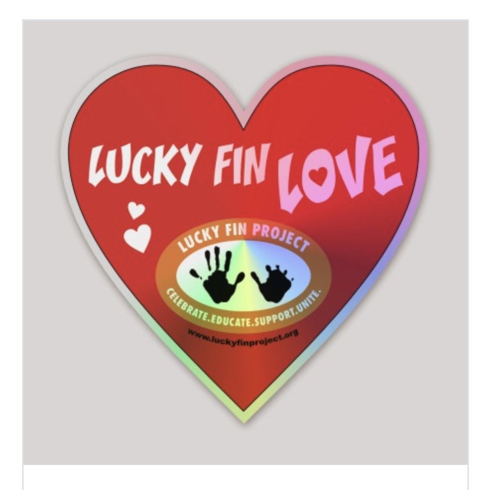 Holographic Lucky Fin Love Red Heart 3 x 3 inch Bumper Sticker ❤️ LFP-Red Heart