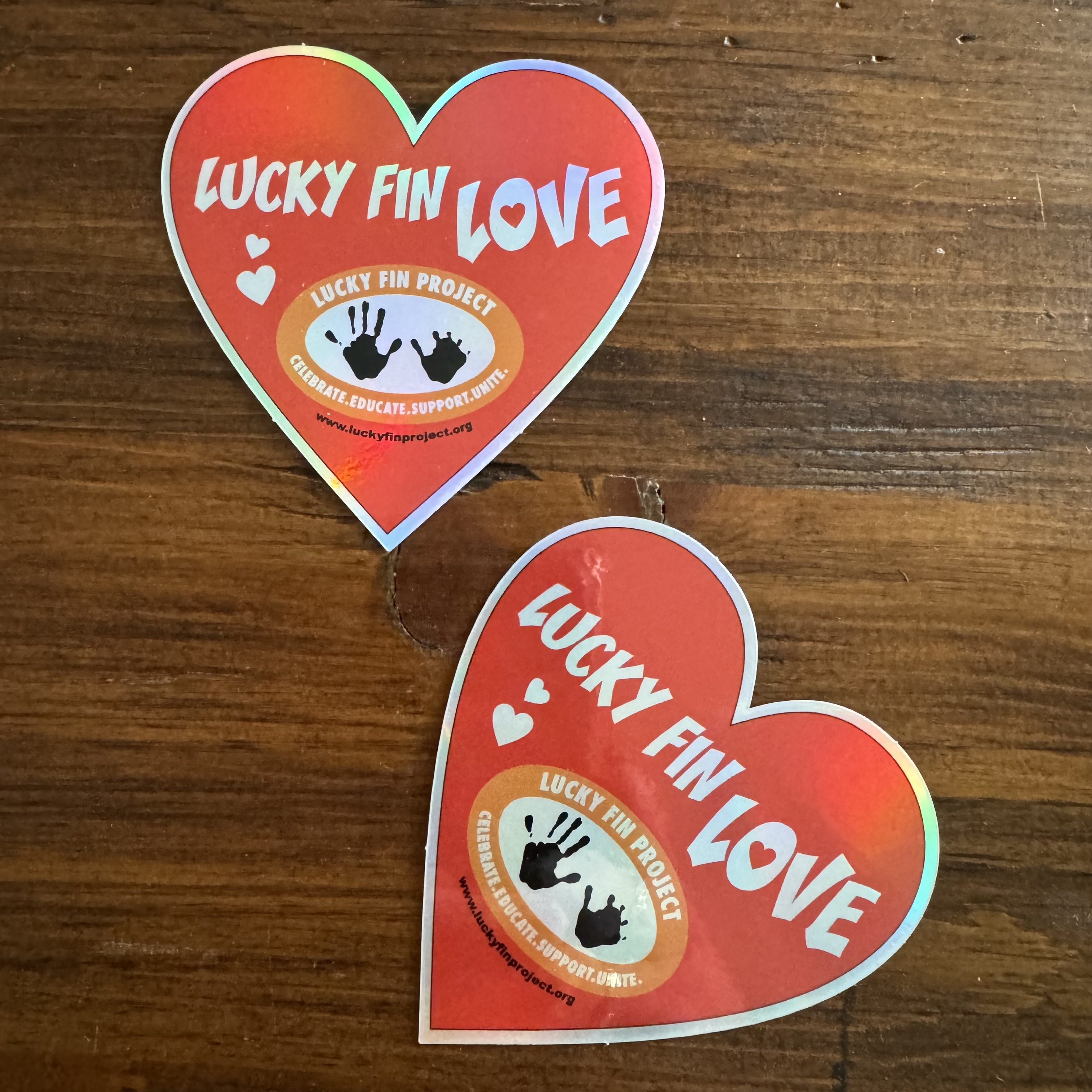 Holographic Lucky Fin Love Red Heart 3 x 3 inch Bumper Sticker ❤️