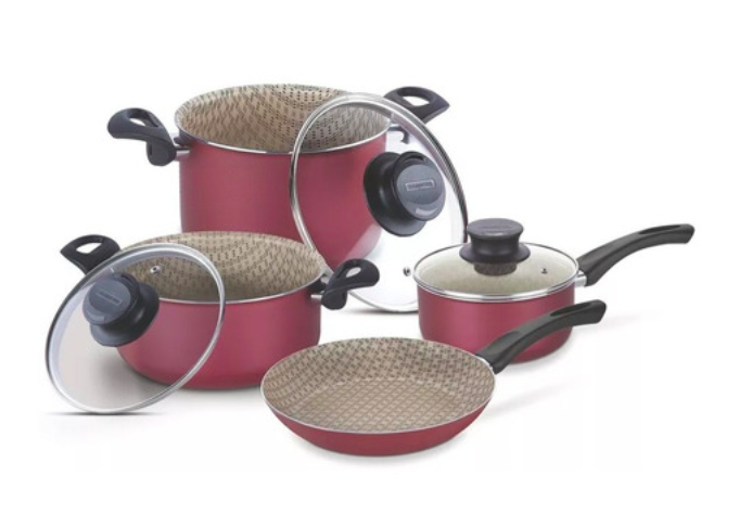 BATERIA COCINA 7 PZAS TEFLON PARIS ROJO TRAMONTINA
