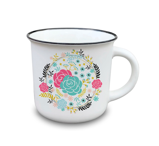MUG RECTO 350ML FLORES VERDE AGUA