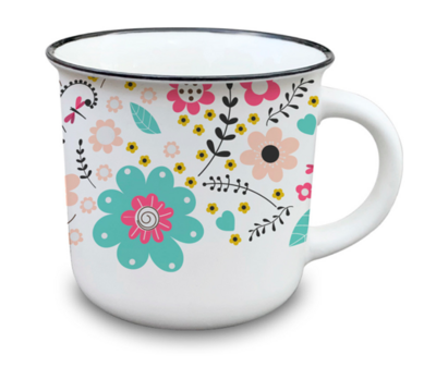 MUG RECTO 350ML FLORES ROSA