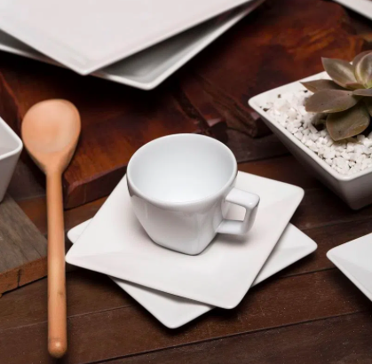 LOZA OXFORD TAZA CAFE C/ PLATO CUADRADO BLANCO 75CC 2000