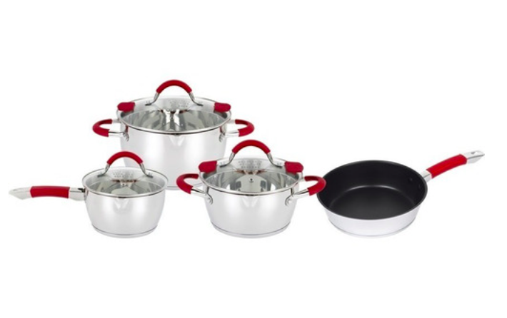 BATERIA DE COCINA 7 PZAS MANGOS ROJOS CUORI SIENA