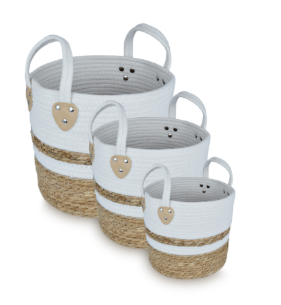 CESTO EN SEAGRASS Y ALGODON GRANDE C/ASAS