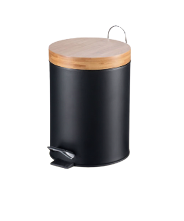 PAPELERA 5LTS NEGRA C/TAPA BAMBU