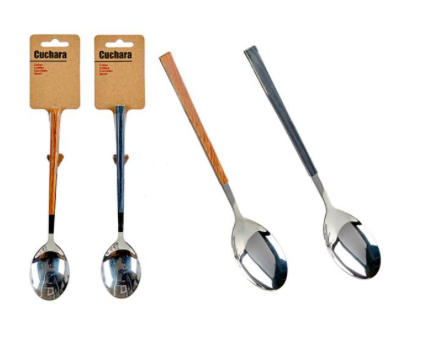 CUCHARA MANGO MADERA NATURAL Y GRIS