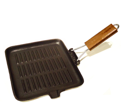 PLANCHA GRILL CUAD C/ MGO MADER 24x24