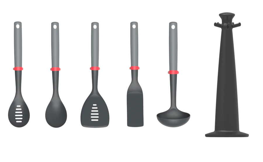 SET MENAJE 5PZAS GRIS C/ROJO  JOSEPH JOSEPH 80040