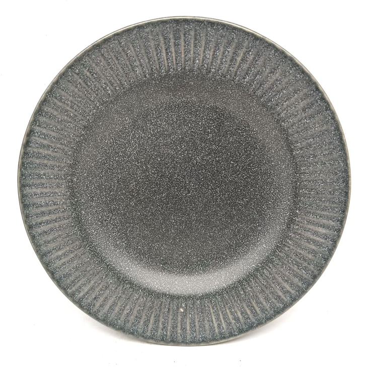 PLATO POSTRE CERAMICA 20CM GRIS MOTEADO BORDE LINEAS