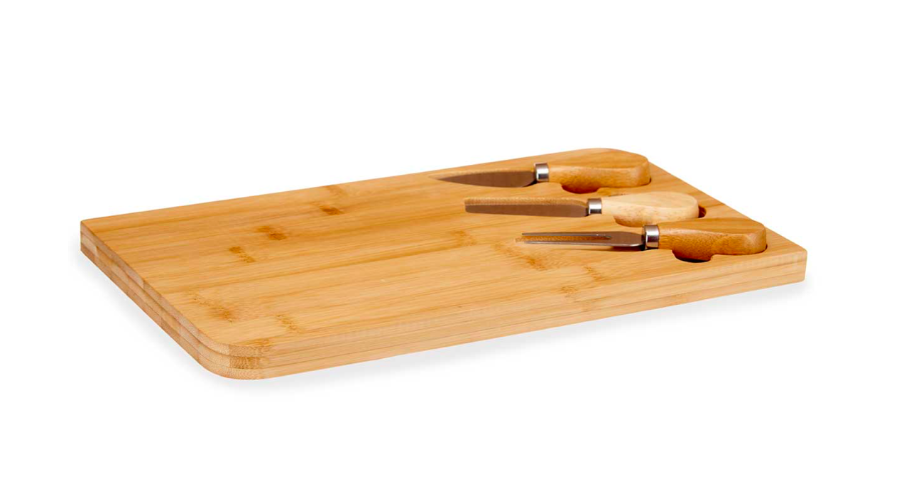 SET 4 PZAS BAMBU TABLA 3 UTENSILIOS QUESO
