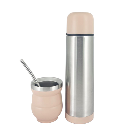 SET MATE CON BOMBILLA Y TERMO 500ML ROSA