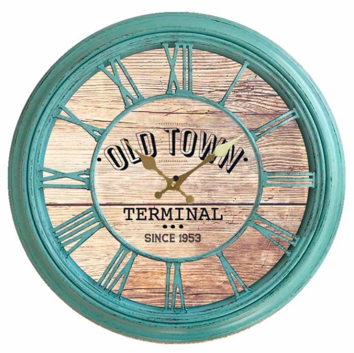 RELOJ DE  PARED VERDE/ESFERA MADERA 50CM