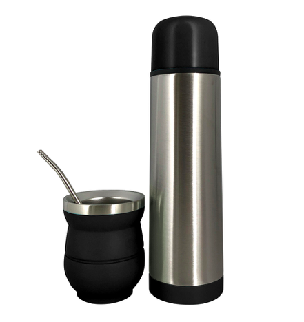 SET MATE CON BOMBILLA Y TERMO 500ML NEGRO