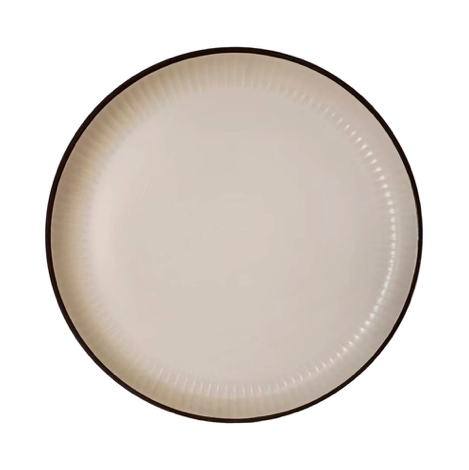 PLATO MESA 27CM LINEAS CREMA BORDE MARRON SELECTA