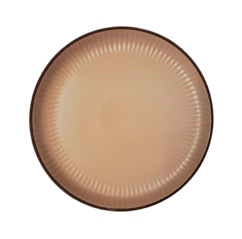 PLATO POSTRE 20CM LINEAS CAMEL BORDE MARRON SELECTA