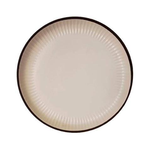 PLATO POSTRE 20CM LINEAS CREMA BORDE MARRON SELECTA