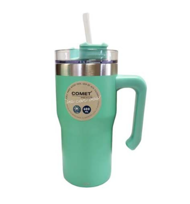 VASO TERMICO 600ML C/ASA VERDE CLRO COMET