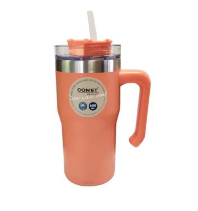VASO TERMICO 600ML C/ASA CORAL COMET