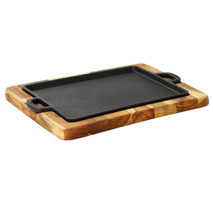 PLANCHA CUADRADA  C/ASAS DE HIERRO 24CM C/BASE MADERA  SANTA
