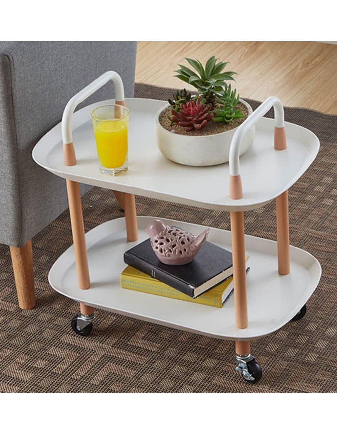 CARRO AUX C/2 ESTANTES NEGRO/MADERA  BERTA B