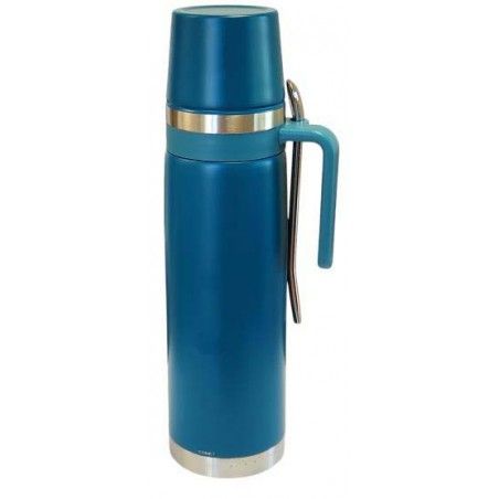 TERMO COMET INOX 1LT MATE Y BOMBILLA AZUL PETROLEO