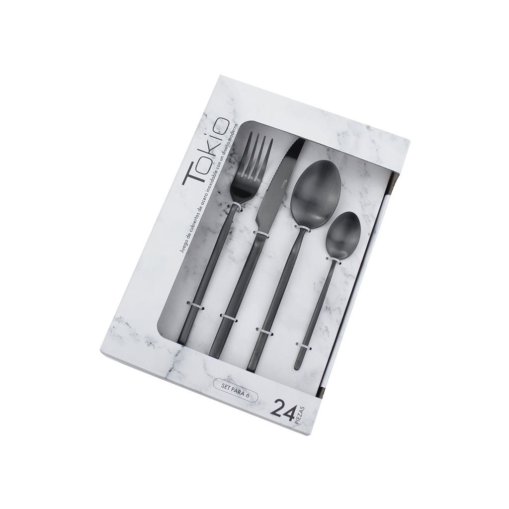 SET 24 PZAS CUBIERTOS TOKIO NEGRO