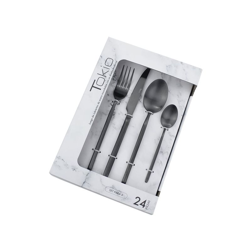 SET 24 PZAS CUBIERTOS TOKIO NEGRO