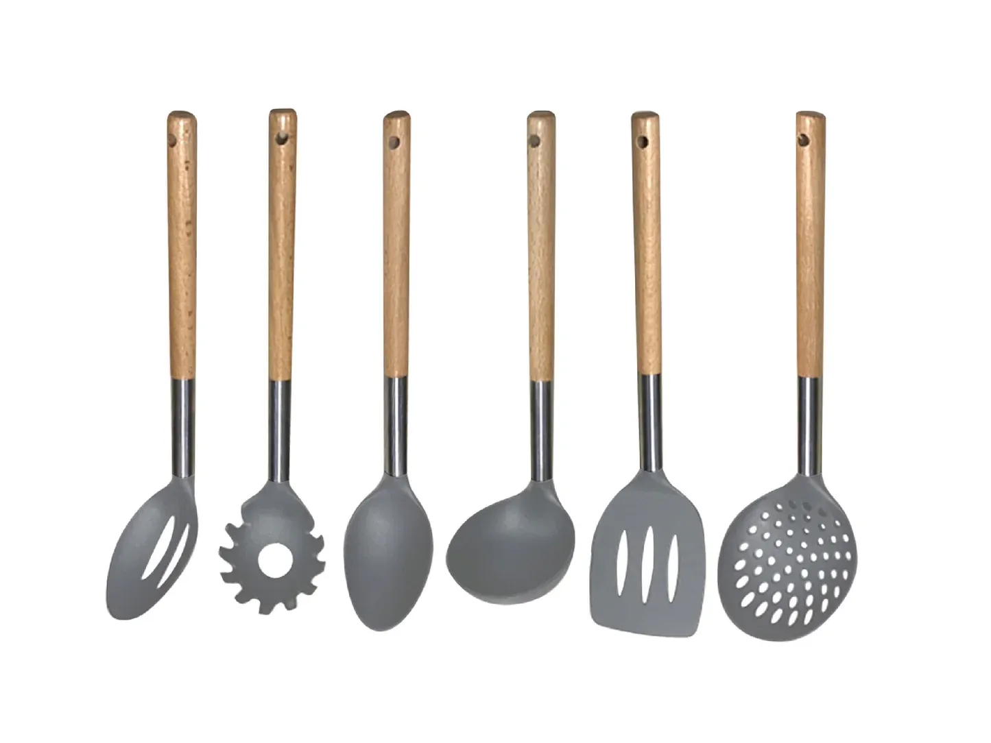SET X 6 UTENSILLOS NYLON GRIS C/M MADERA  HUDSON 415166