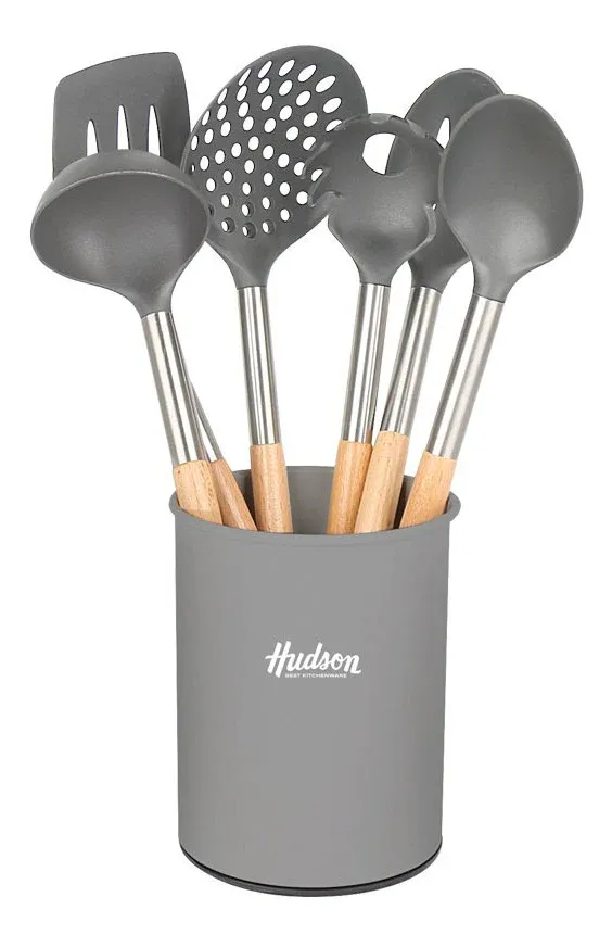 SET UTENSILLOS DE NYLON 7PIEZAS BASE NEGRA HUDSON