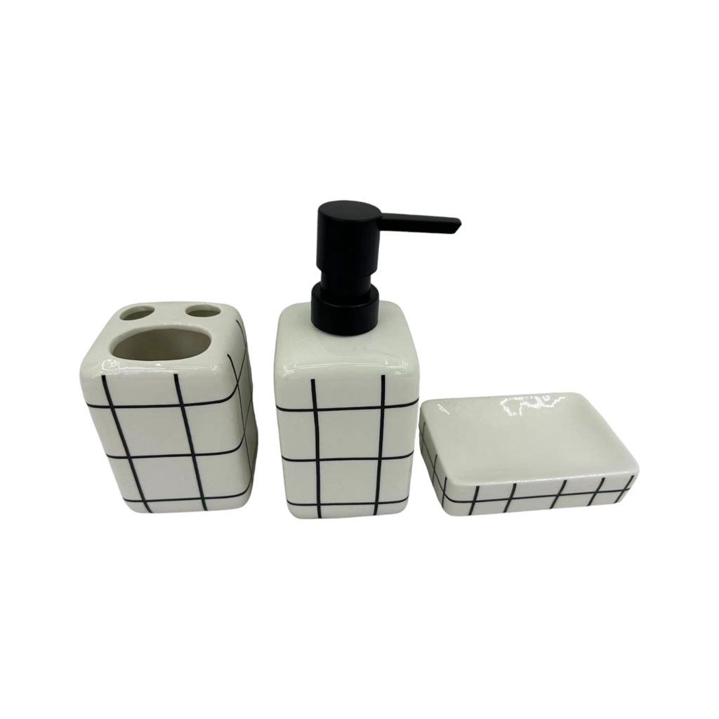SET DE BAÑO 3 PZAS CUADRICULAS SELECTA