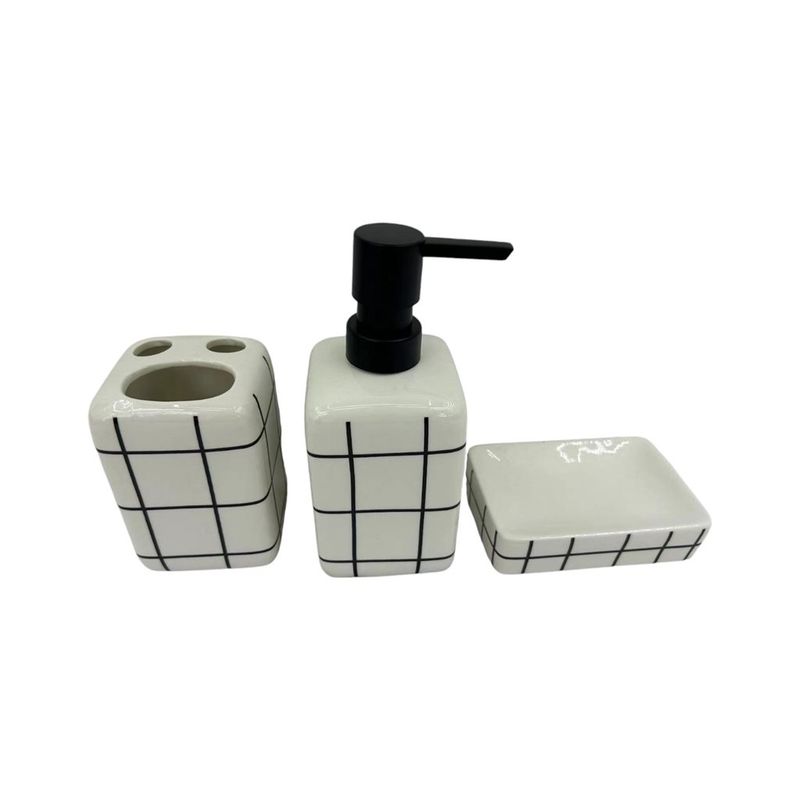 SET DE BAÑO 3 PZAS CUADRICULAS SELECTA