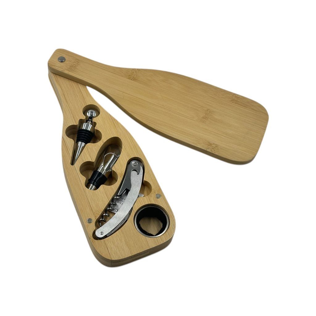 SET ACCESORIOS P/VINO CAJA BAMBOO 4PZAS SELECTA