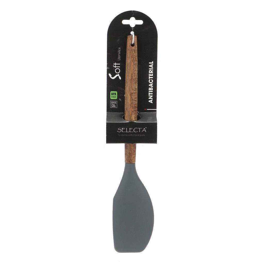 ESPATULA SILICONA GRIS 31CM  MANGO ACACIA