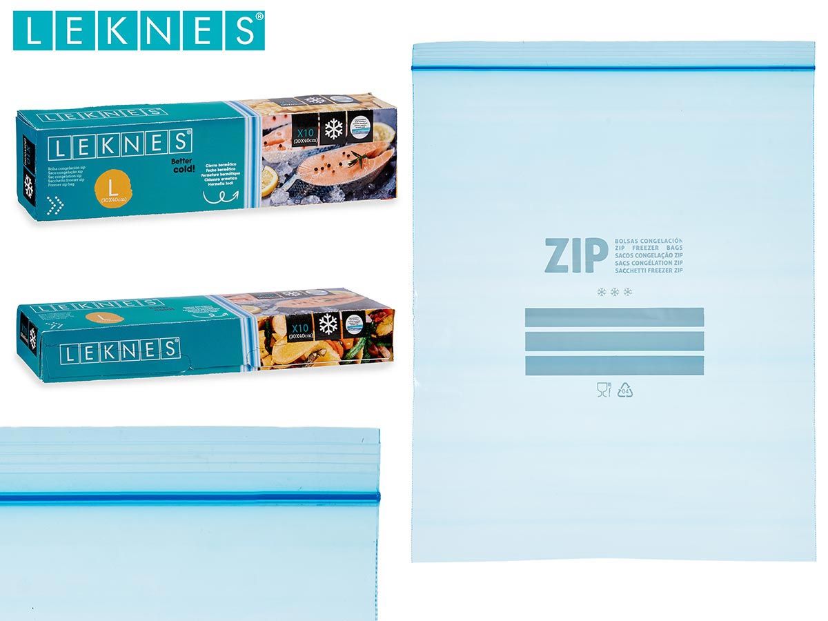 BOLSA CONGELAR ZIP 10UDS GRANDE 30x40 LEKNES