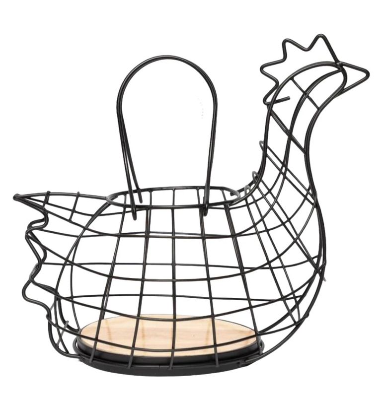SOPORTE P/HUEVOS GALLINA NEGRO Y MADERA