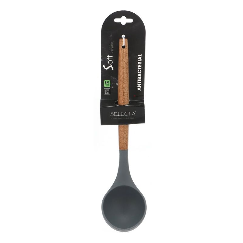 CUCHARON SILICONA GRIS  31CM MANGO ACACIA
